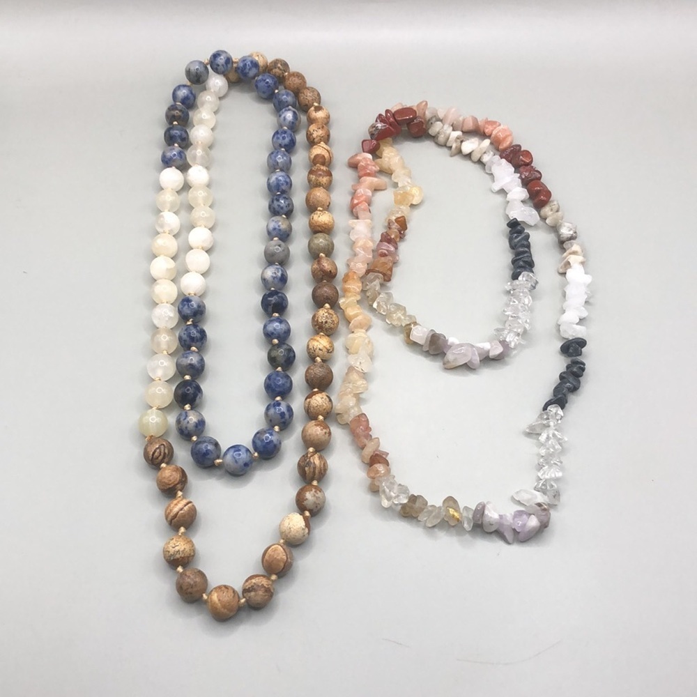 Curated bundle mixed gemstones colorful boho necklaces lot 2 statement style